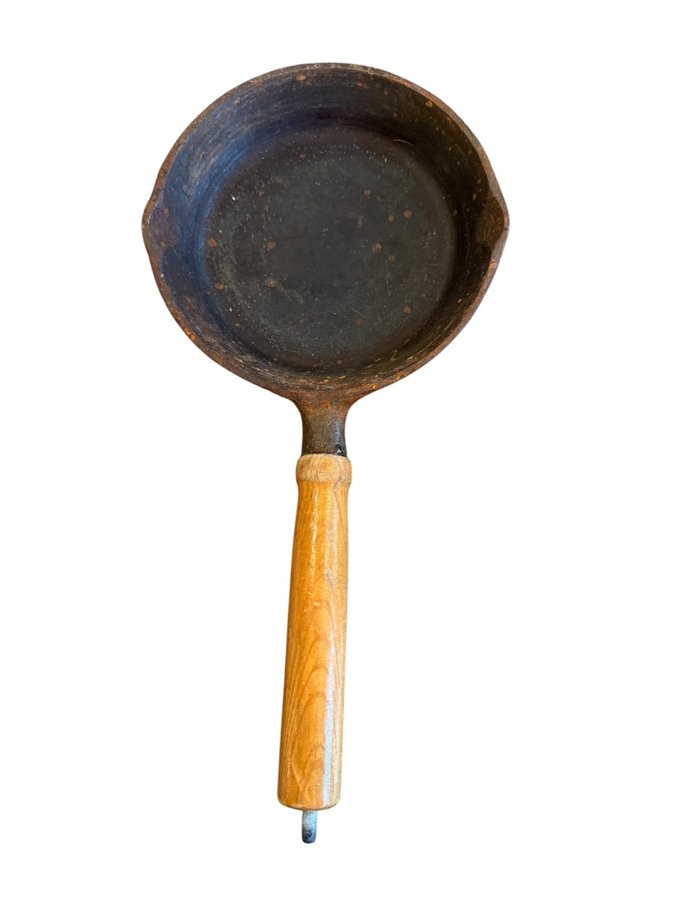 Vintage Black Cast Iron Skillet with Wooden Handle
